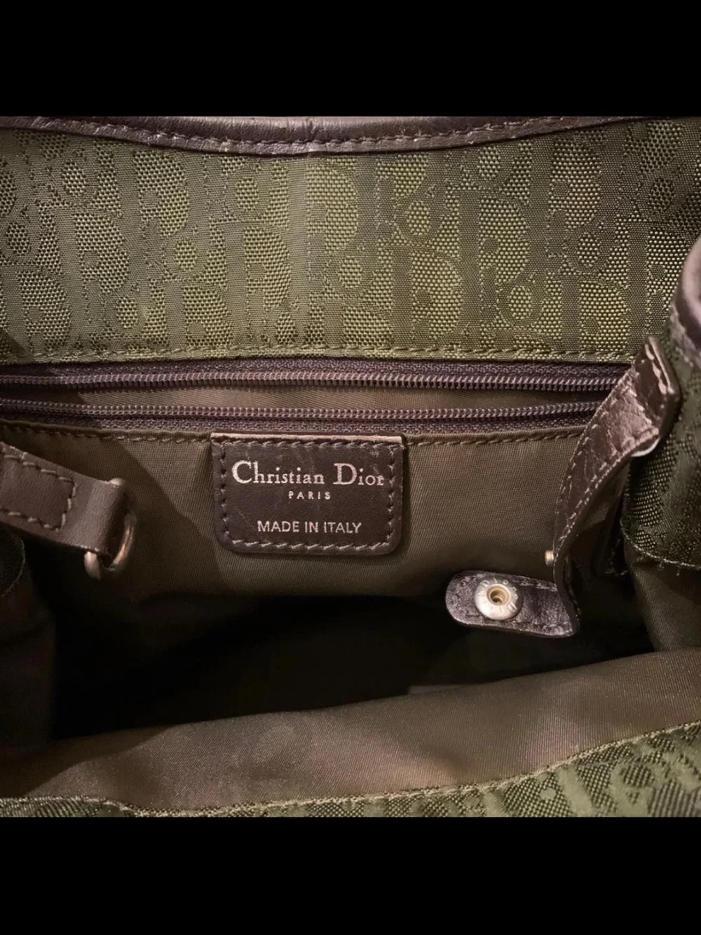 Dior Olive Green Monogram Satchel with Braided Dark Brown Handles